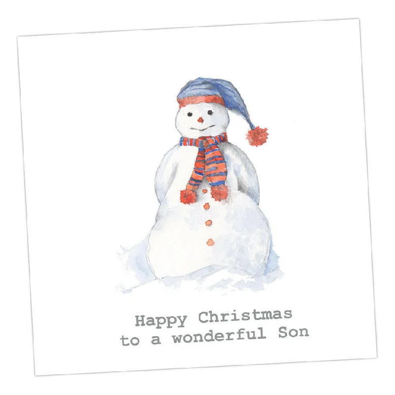 Organic wool blanket series for natural warmth-Premium Hand-Finished Snowman Christmas Card for Beloved Son - Holiday Greeting