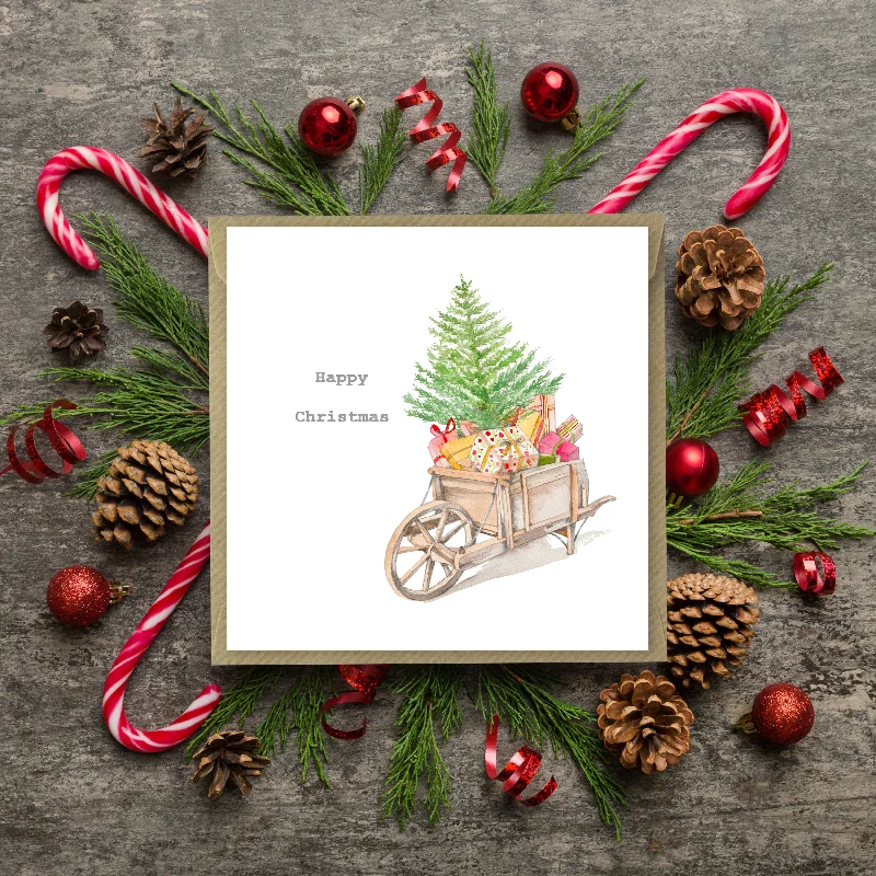 Hypoallergenic blanket series for sensitive skin-Christmas Wheelbarrow Card - Festive Holiday Greeting with Rustic Charm