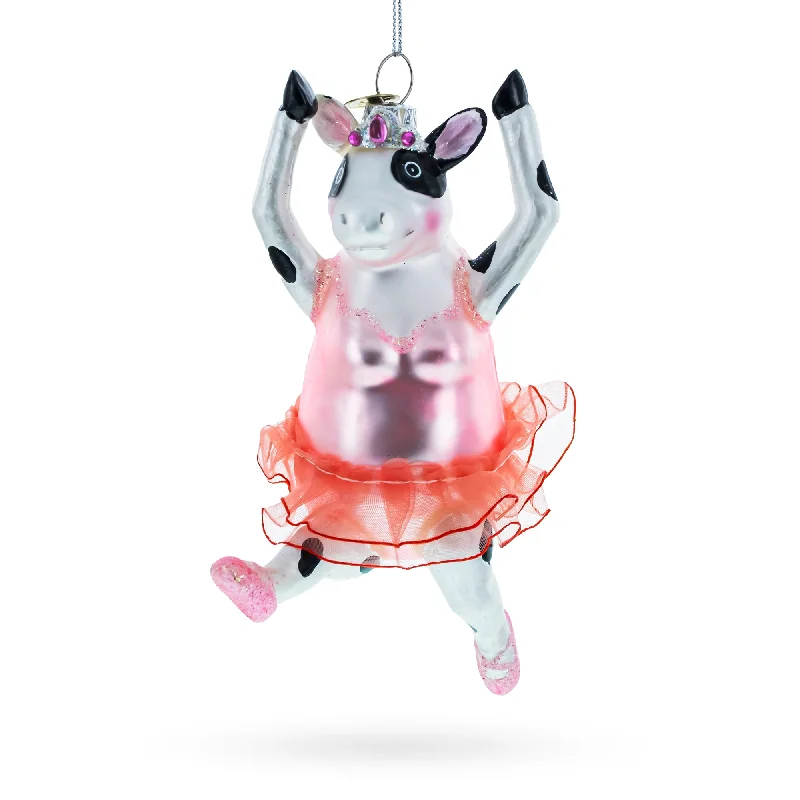 Christmas Decoration for snowman fun-Elegant Cow Dancing Ballet Blown Glass Christmas Ornament