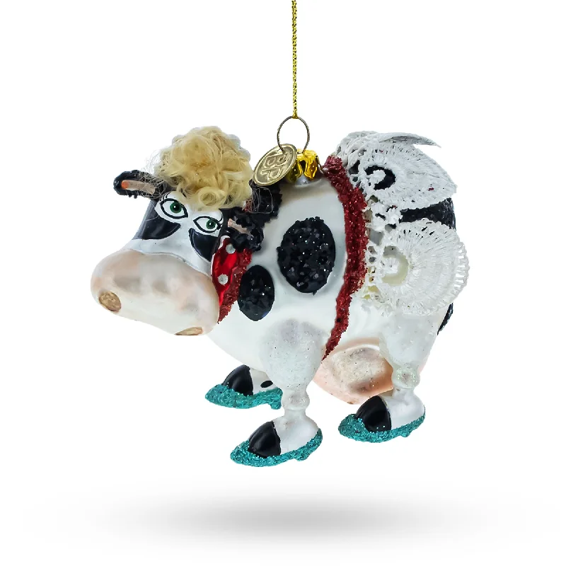 Christmas Decoration for plastic sparkle-Fantastical Cow Sporting Wings Glass Christmas Ornament