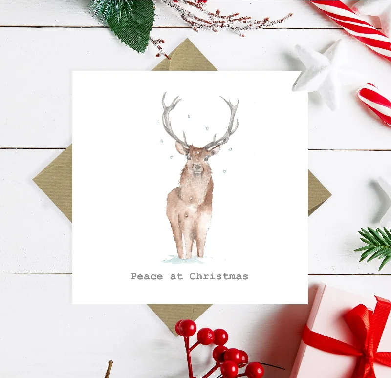 Hypoallergenic blanket series for sensitive skin-Premium Deer Peace Christmas Greeting Card - Festive Design Hand Finished for the Season