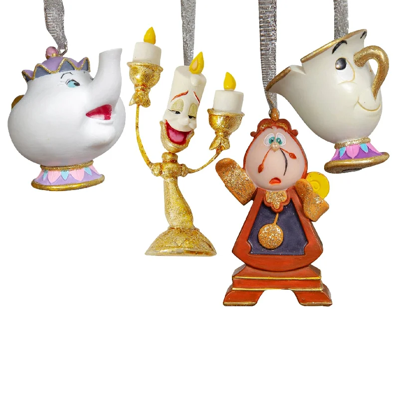 Christmas Decoration for pie displays-Disney Set of 4 Beauty and The Beast Christmas Tree Decorations