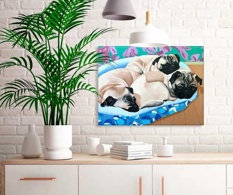 All-season blanket series for versatile comfort-Dog Tales - Pugs In A Blanket Canvas Wall Art