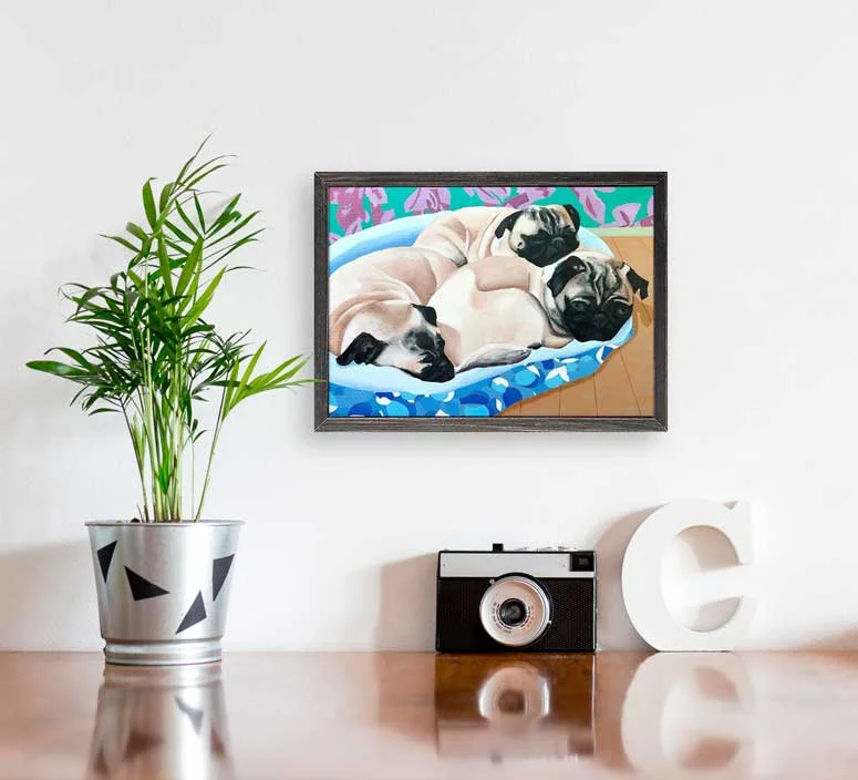 Organic cotton blanket series for sustainable living-Dog Tales - Pugs In A Blanket Mini Framed Canvas