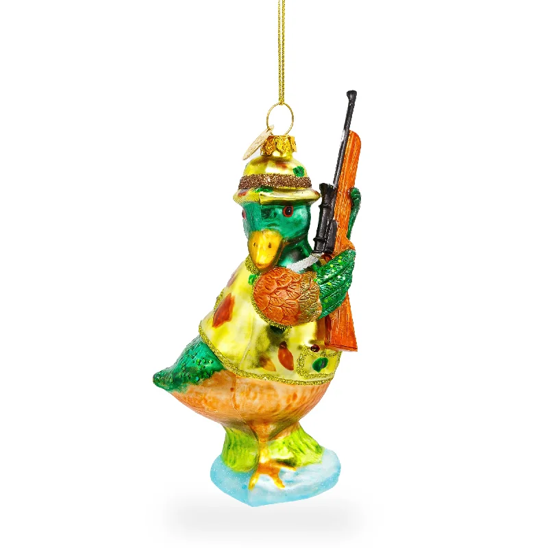 Christmas Decoration for fabric details-Adventurous Duck the Hunter Blown Glass Christmas Ornament