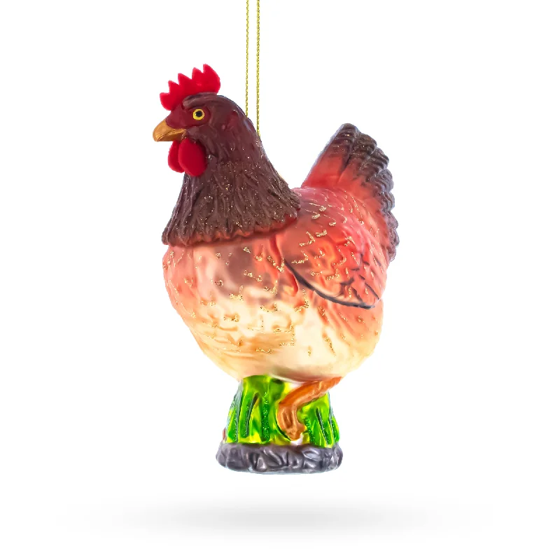 Christmas Decoration for angel figures-Farmyard Chicken Blown Glass Christmas Ornament