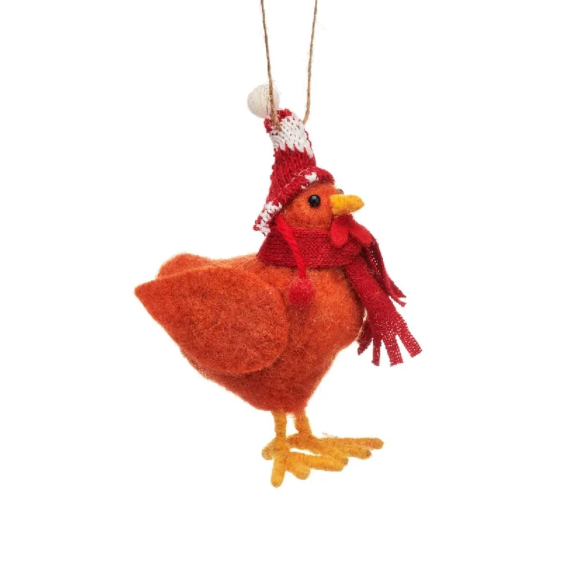 Christmas Decoration for reusable items-Felt Chicken in Wooly Hat Christmas Tree Decoration