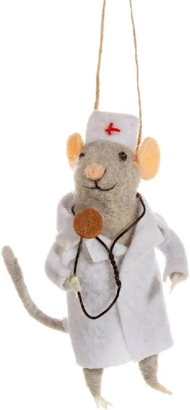 Christmas Decoration for kids delight-Felt Doctor Mouse Christmas Tree Decoration