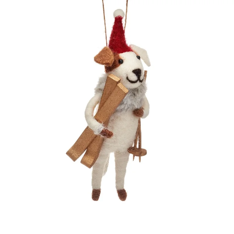 Christmas Decoration for fabric details-Felt Dog with Skis Christmas Tree Decoration