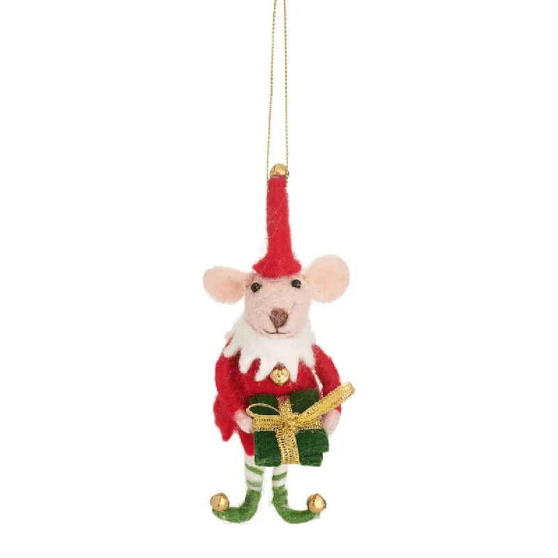 Christmas Decoration for festive tunes-Felt Elf Mouse Christmas Tree Decoration