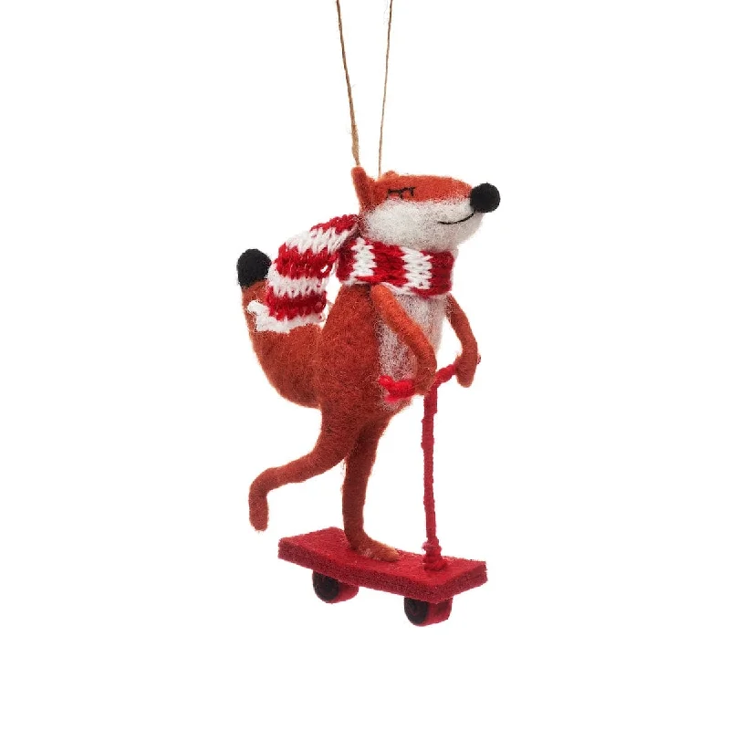 Christmas Decoration for eco-friendly homes-Felt Fox on Scooter Christmas Tree Decoration