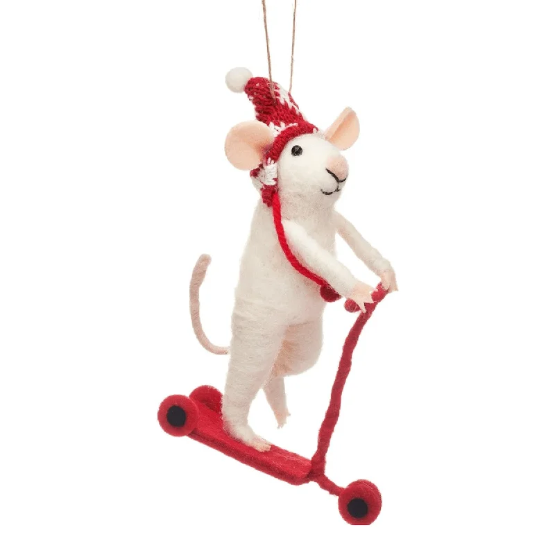 Christmas Decoration for story time-Felt Mouse on Scooter Christmas Tree Decoration