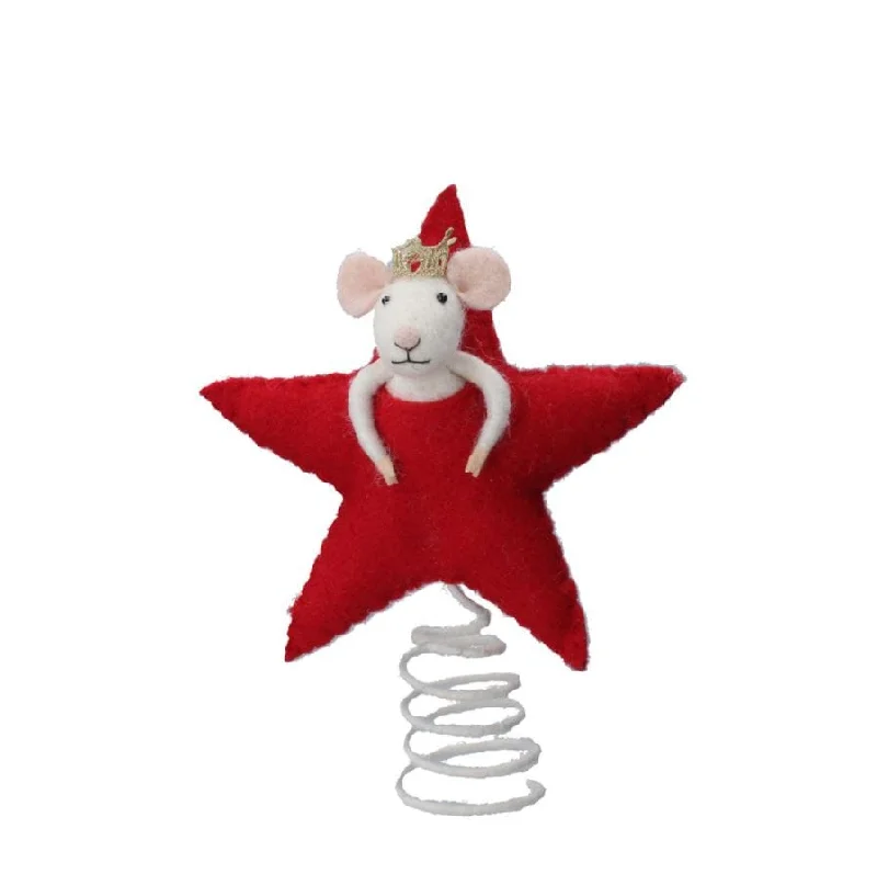 Christmas Decoration for pie displays-Felt Mouse on Spring Star Christmas Tree Topper