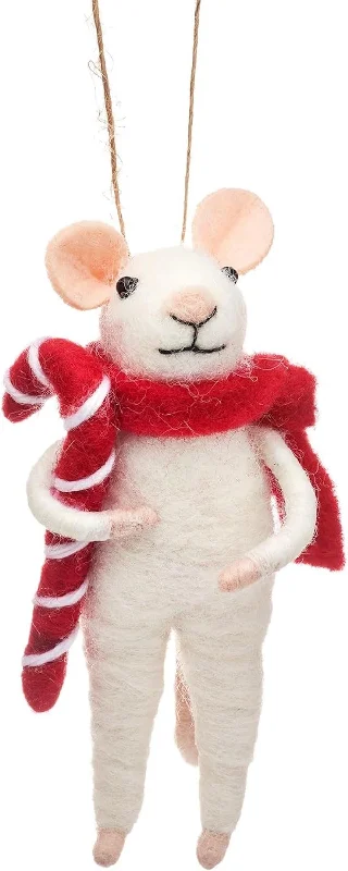 Christmas Decoration for movie nights-Felt Mouse with Candy Cane Christmas Tree Decoration