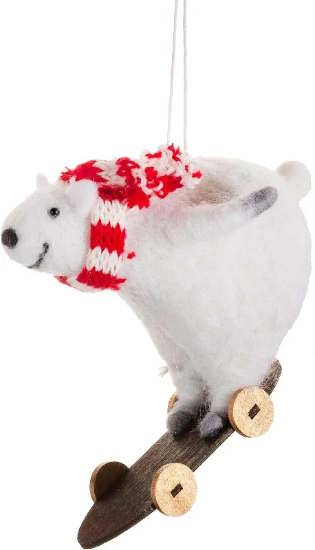 Christmas Decoration for classic films-Felt Polar Bear on Skateboard Christmas Tree Decoration