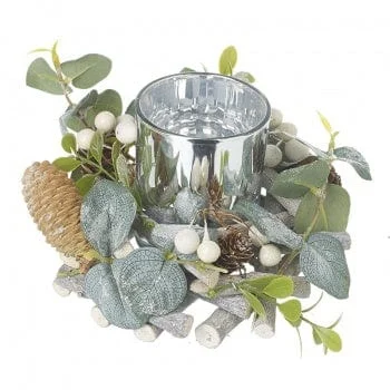 Large pillar Christmas gift candles for dramatic displays-Festive Eucalyptus & Silver Christmas Candle Holder