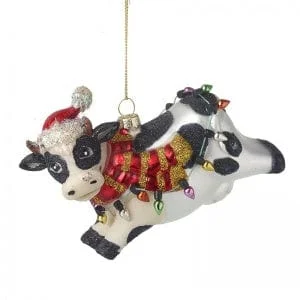 Christmas Decoration for mini houses-Festive Glass Cow Hanging Christmas Tree Decoration