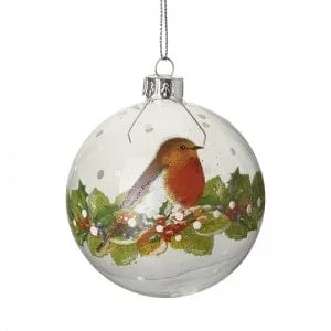 Christmas Decoration for plastic sparkle-Festive Robin Glass Bauble Christmas Tree Decoration