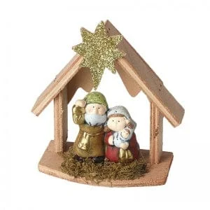 Christmas Decoration for patio sparkle-Festive Wooden Nativity Display Christmas Ornament