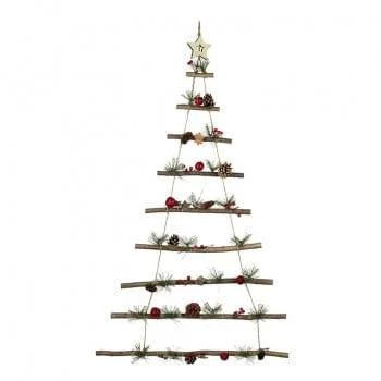 Christmas Decoration for light-up fun-Festive Wooden Christmas Tree Ladder Wall Decoration