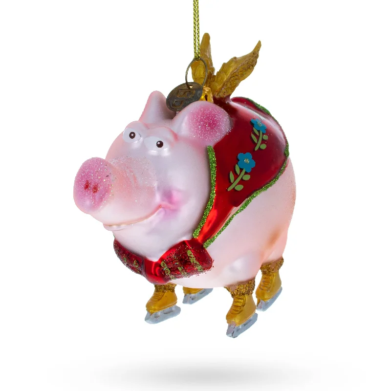 Christmas Decoration for stocking stuffers-Dynamic Flying Pig Superhero Blown Glass Christmas Ornament