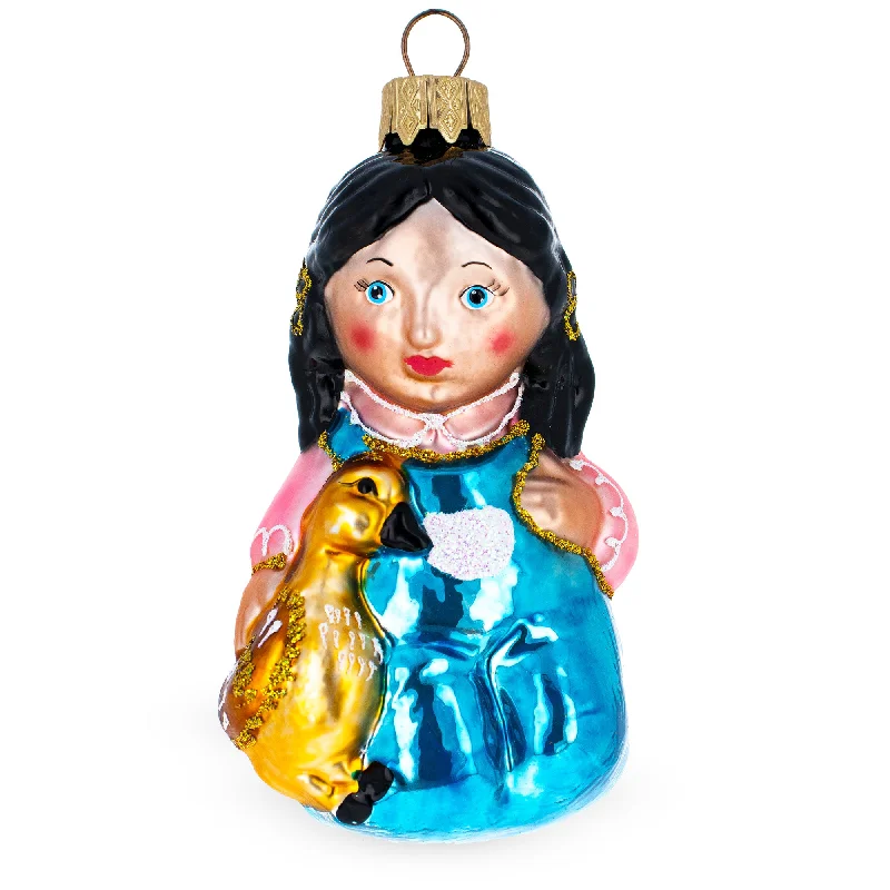 Christmas Decoration for present piles-Girl With Goose Mini Glass Christmas Ornament