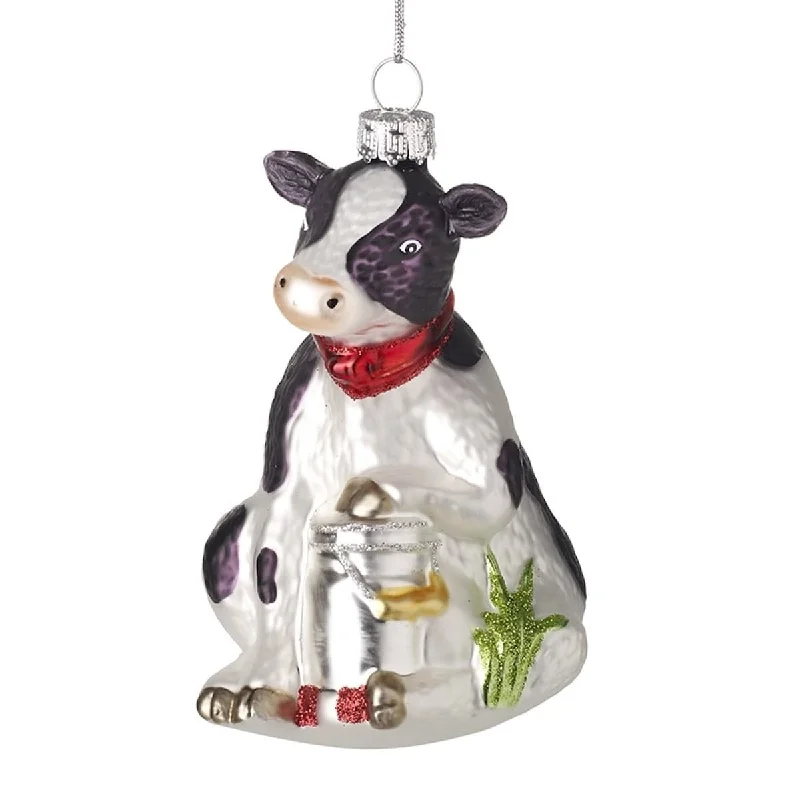 Christmas Decoration for large houses-Glass Cow With Bucket Christmas Tree Decoration