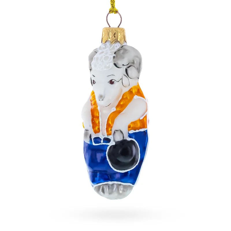 Christmas Decoration for sweets themes-Goat Holding Hat Mini Glass Christmas Ornament