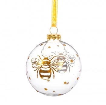 Christmas Decoration for mulled wine-Gold Bumble Bee Glass Christmas Tree Decoration