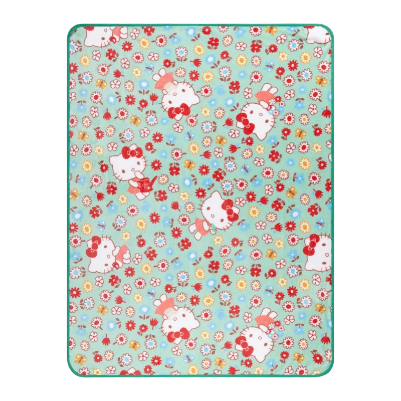 Soft and cozy blanket series for winter-Hello Kitty Flower Fields Throw Blanket