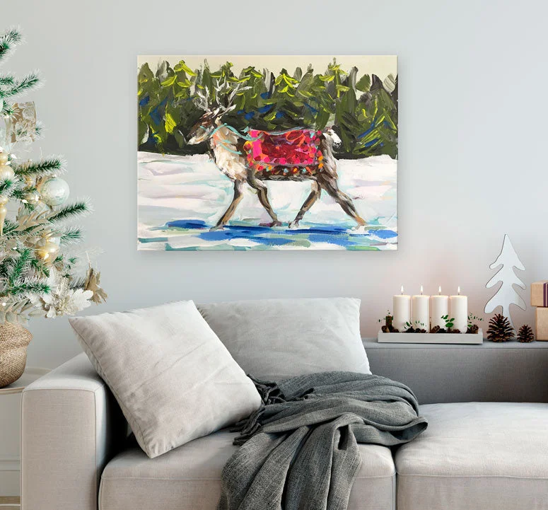 High-end blanket series for luxurious gifting-Holiday - Reindeer In Colorful Blanket Canvas Wall Art