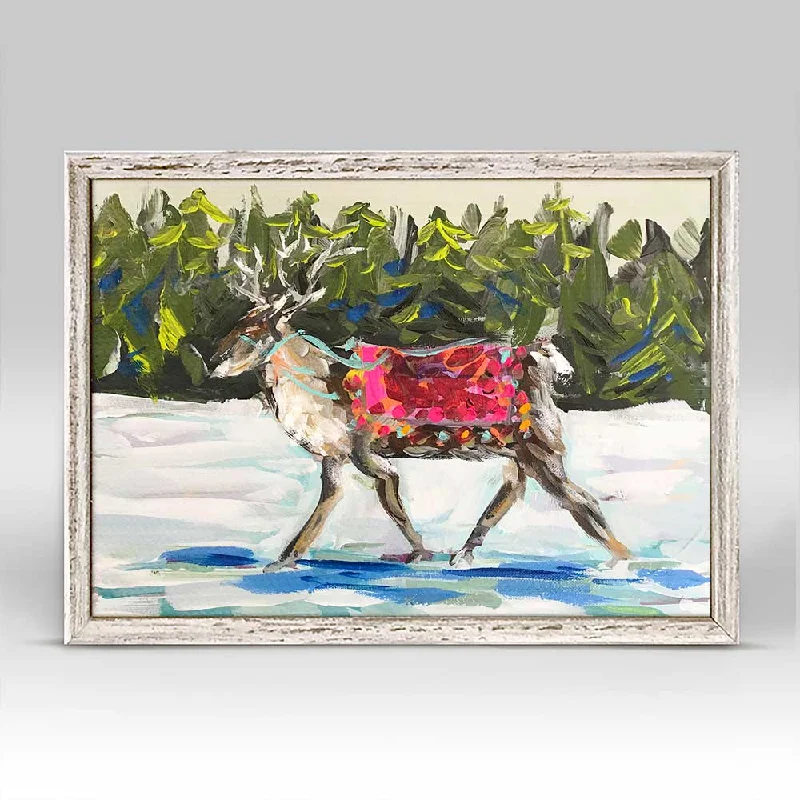 Throw blanket series for layering with style-Holiday - Reindeer In Colorful Blanket Mini Framed Canvas