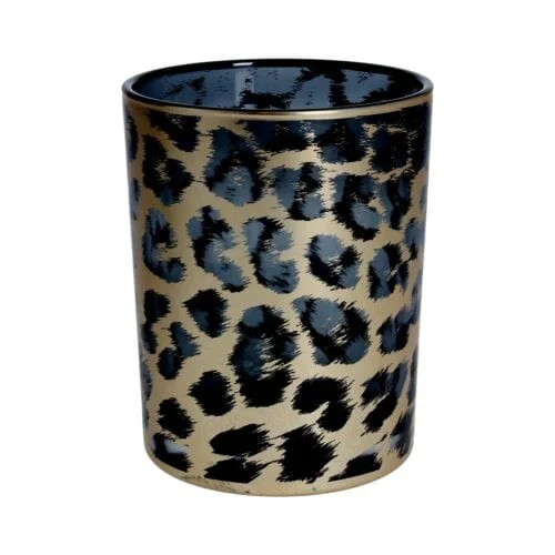 Colorful Christmas gift candles for festive decor-Leopard Print Glass Candle Holder