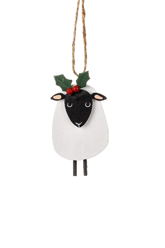 Christmas Decoration for treat bags-Metal Sheep with Holly Christmas Tree Decoration