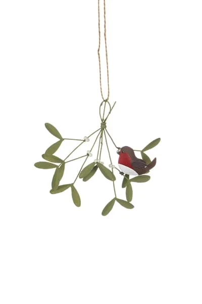 Christmas Decoration for giving spirit-Mistletoe Branch with Robin Christmas Tree Decoration