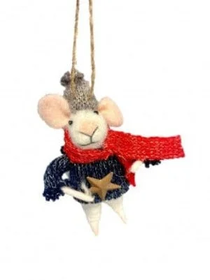 Christmas Decoration for warm drinks-Mouse In Festive Jumper Christmas Tree Decoration