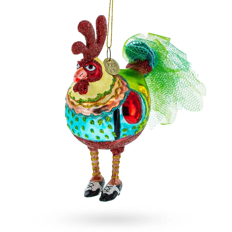 Christmas Decoration for recycled materials-Hen in Dress and Shoes Blown Glass Christmas Ornament