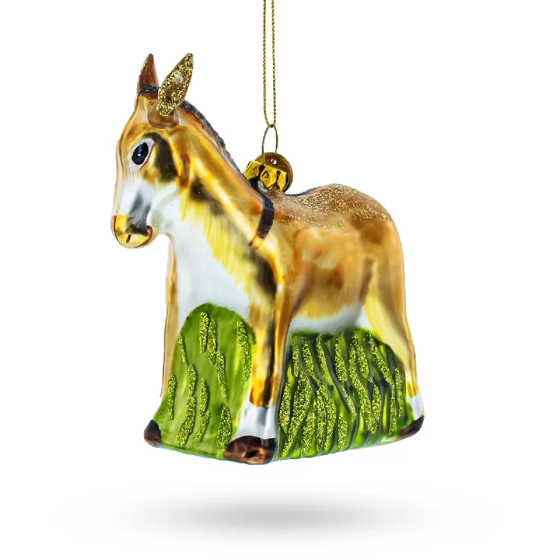 Christmas Decoration for lantern glow-Donkey with Festive Decorations Glass Christmas Ornament