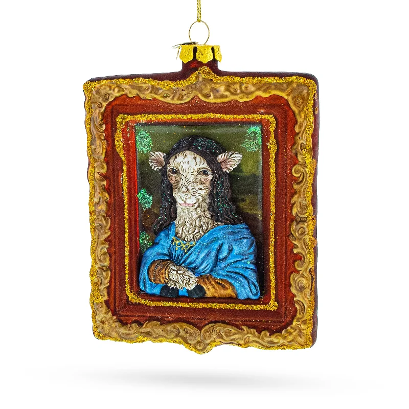 Christmas Decoration for candle warmth-Enchanting Mona Lisa Sheep Blown Glass Christmas Ornament