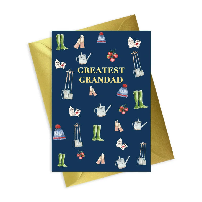 Blanket series with contemporary designs for modern homes-Navy Mens Foiled Greeting Card - Gardening Grandad - A6 size