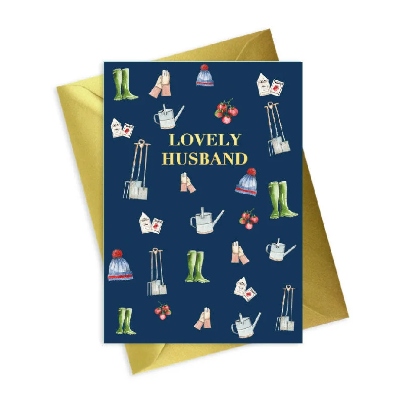 Ultra-thick blanket series for maximum warmth-Navy Mens A6 Foiled Greeting Card - Gardening Husband