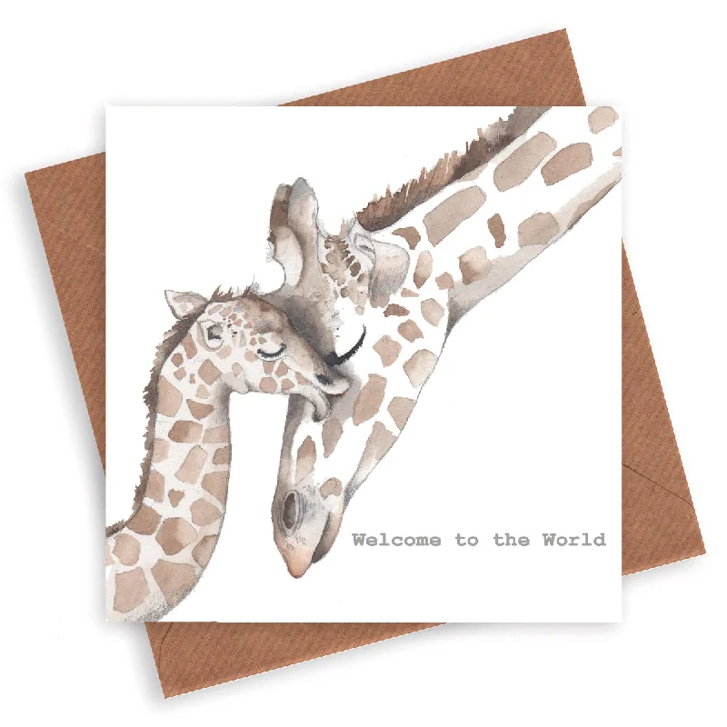 Blanket series with custom embroidery for personalized gifts-Premium New Baby Giraffes Card - Handcrafted and Adorable Animal-Themed Greeting for Your Little Ones Arrival