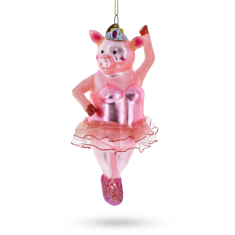 Christmas Decoration for fairy lights-Graceful Pig Dancing Ballet Blown Glass Christmas Ornament