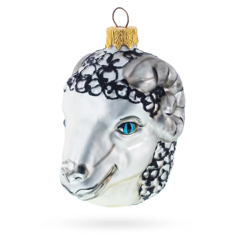 Christmas Decoration for festive tunes-Ram Head Mini Glass Christmas Ornament