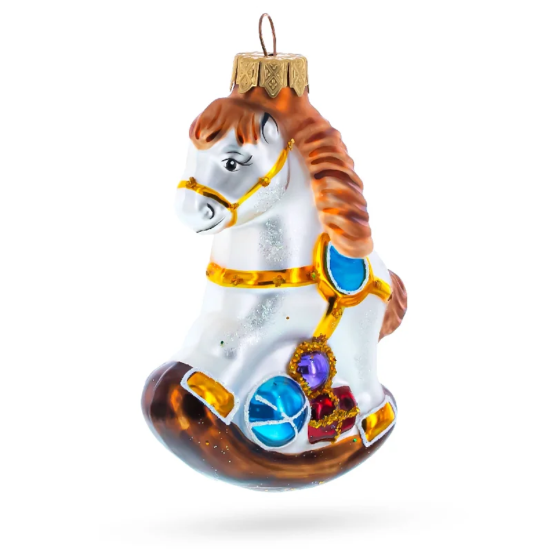 Christmas Decoration for musical joy-Rocking Horse with Gifts Mini Glass Christmas Ornament