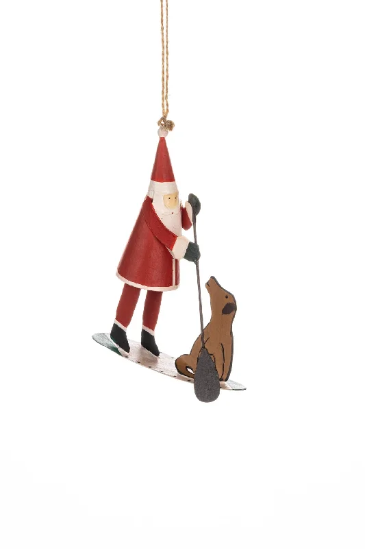 Christmas Decoration for guest welcomes-Santa and Dog on Surfboard Christmas Tree Decoration