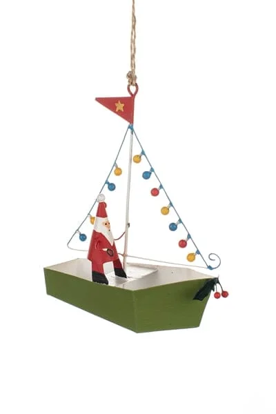 Christmas Decoration for peace signs-Santa in Boat with Lights Christmas Tree Decoration