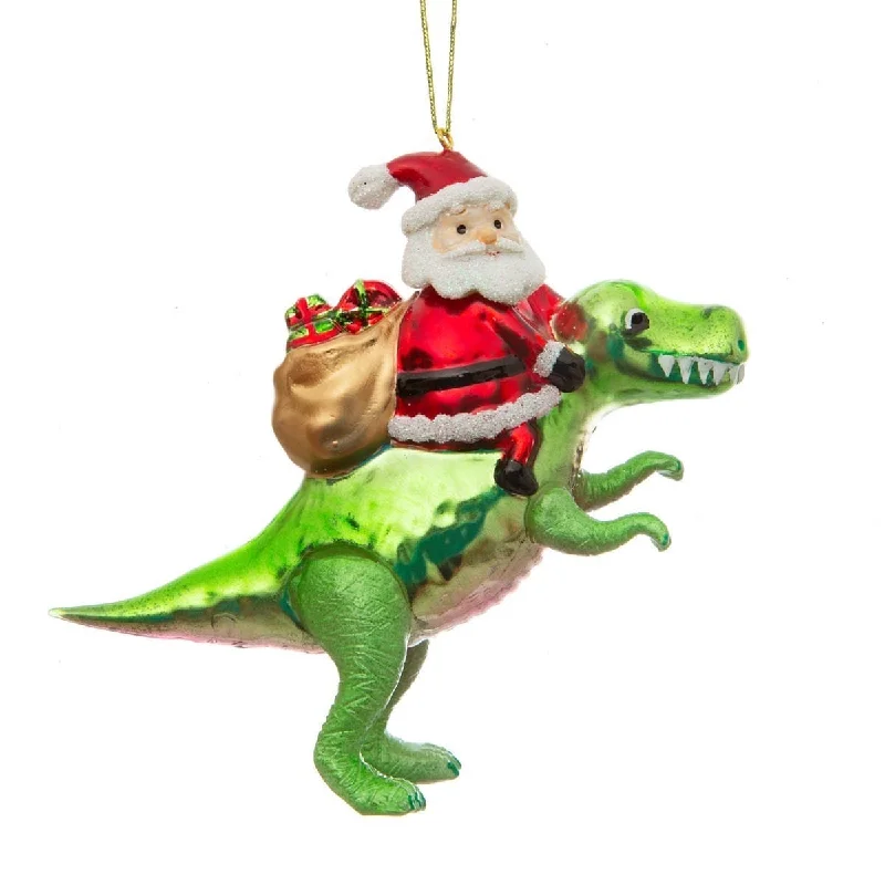 Christmas Decoration for present piles-Santa Riding Dinosaur Christmas Tree Decoration