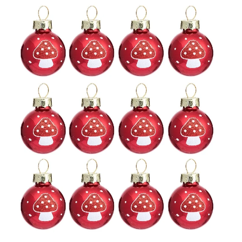 Christmas Decoration for vintage appeal-Set of 12 Miniature Mushroom Christmas Tree Baubles