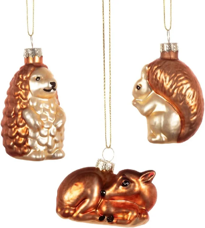 Christmas Decoration for mulled wine-Set of 3 Woodland Animals Glass Christmas Tree Decorations